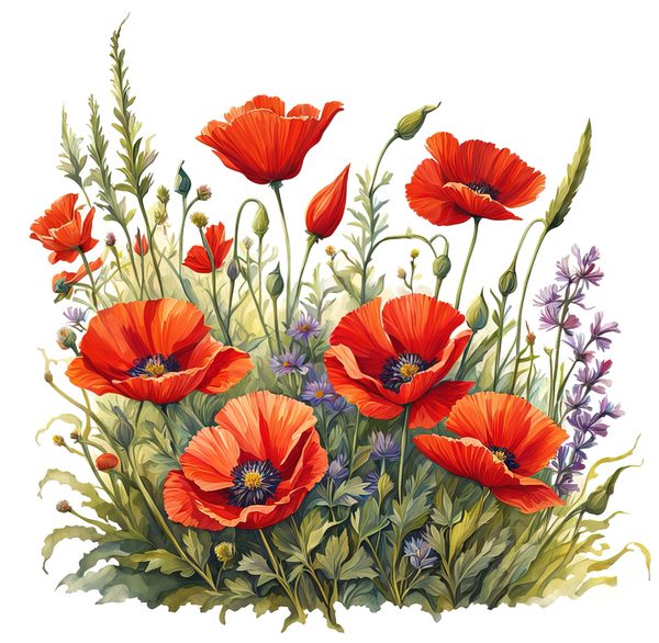 Watercolor Poppy Clipart: Wildflower Meadow Art (Digital Download) — image 3