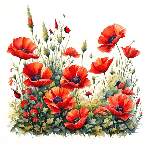 Watercolor Poppy Clipart: Wildflower Meadow Art (Digital Download) — image 4