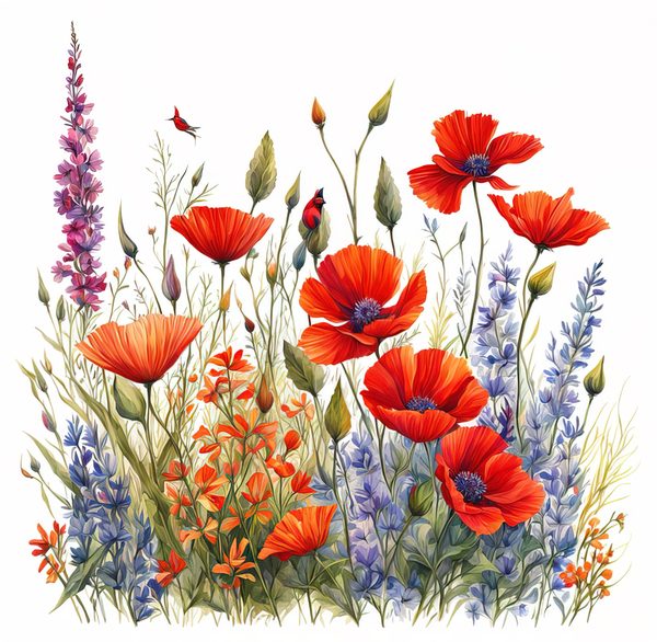 Watercolor Poppy Clipart: Wildflower Meadow Art (Digital Download) — image 5
