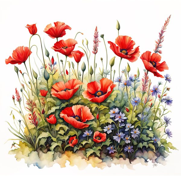 Watercolor Poppy Clipart: Wildflower Meadow Art (Digital Download) — image 6
