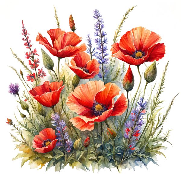 Watercolor Poppy Clipart: Wildflower Meadow Art (Digital Download) — image 7