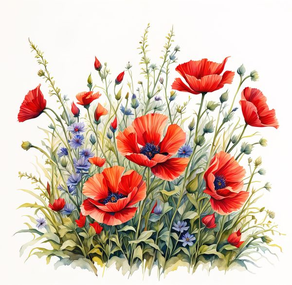 Watercolor Poppy Clipart: Wildflower Meadow Art (Digital Download) — image 8