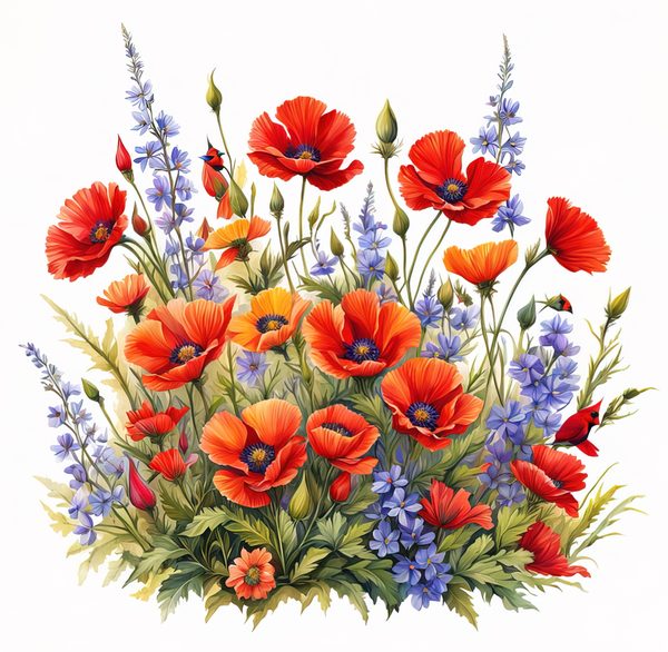 Watercolor Poppy Clipart: Wildflower Meadow Art (Digital Download) — image 9