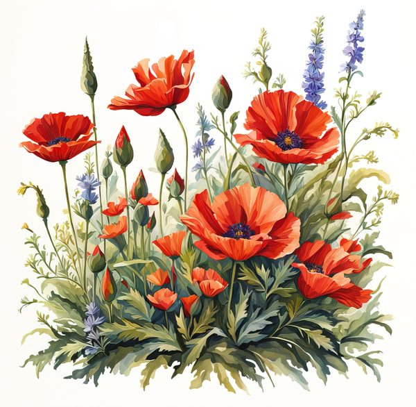 Watercolor Poppy Clipart: Wildflower Meadow Art (Digital Download) — image 11