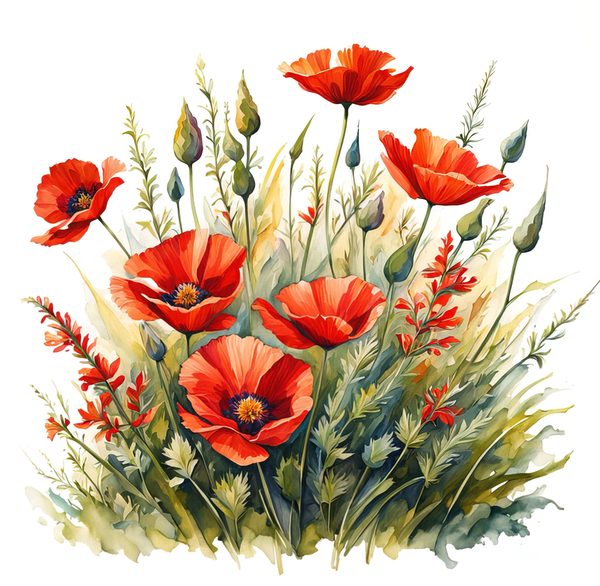 Watercolor Poppy Clipart: Wildflower Meadow Art (Digital Download) — image 12