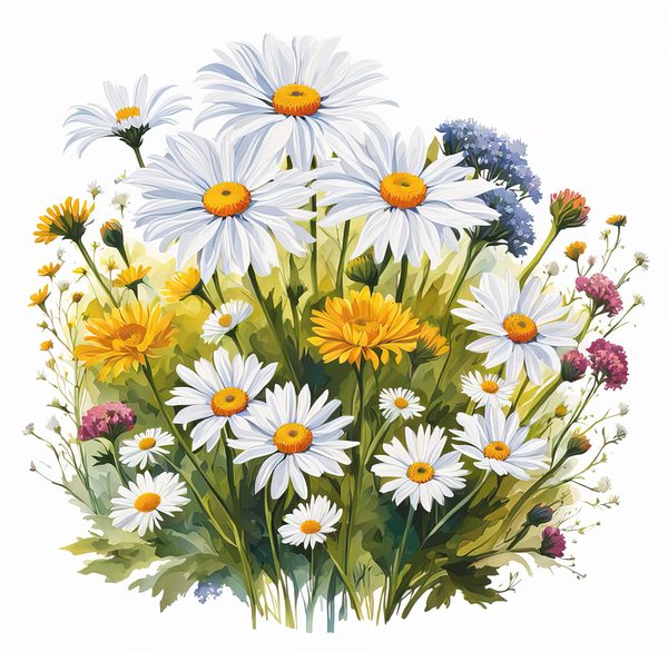 Wildflower Garden Clipart: Daisies, Yarrow, Watercolor Art (Digital Download) — image 2