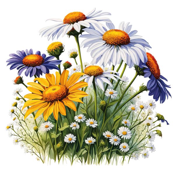 Wildflower Garden Clipart: Daisies, Yarrow, Watercolor Art (Digital Download) — image 3