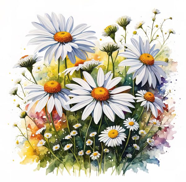 Wildflower Garden Clipart: Daisies, Yarrow, Watercolor Art (Digital Download) — image 4