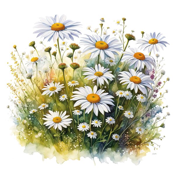 Wildflower Garden Clipart: Daisies, Yarrow, Watercolor Art (Digital Download) — image 5