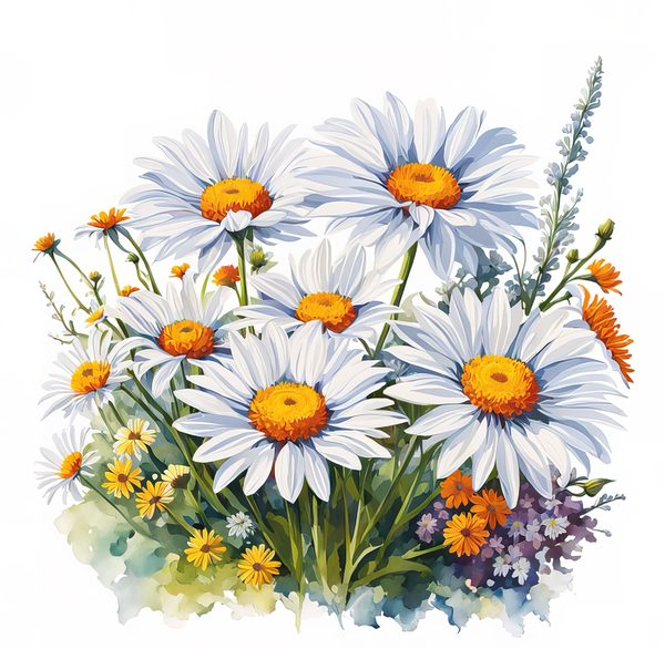 Wildflower Garden Clipart: Daisies, Yarrow, Watercolor Art (Digital Download) — image 9