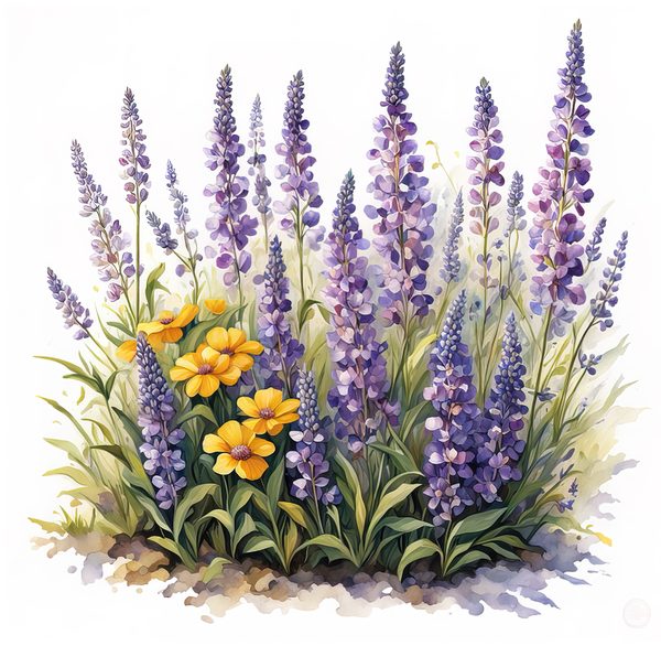 Watercolor Wildflower Clipart: Lavender Flowerbed PNG JPG (Commercial Use) — image 2
