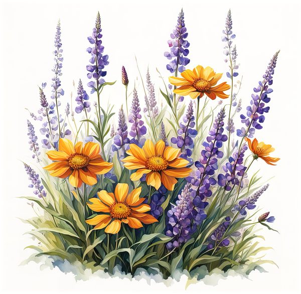 Watercolor Wildflower Clipart: Lavender Flowerbed PNG JPG (Commercial Use) — image 3