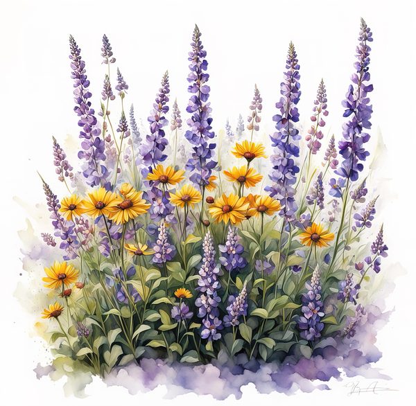 Watercolor Wildflower Clipart: Lavender Flowerbed PNG JPG (Commercial Use) — image 4