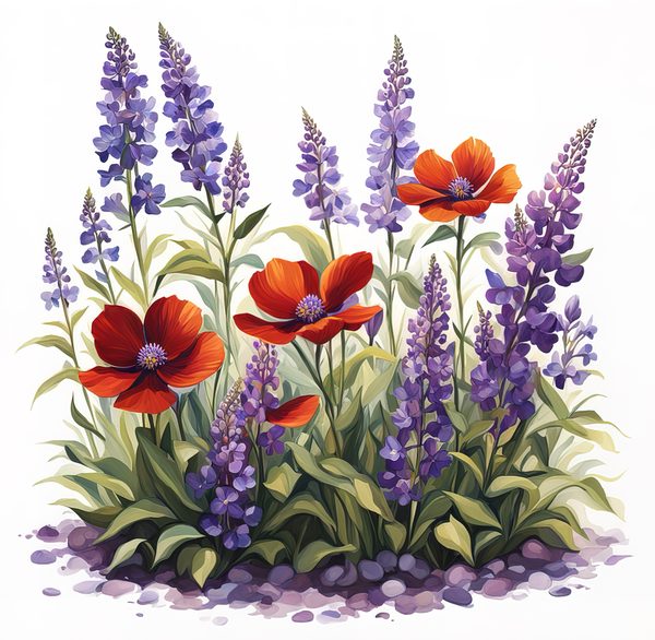 Watercolor Wildflower Clipart: Lavender Flowerbed PNG JPG (Commercial Use) — image 5
