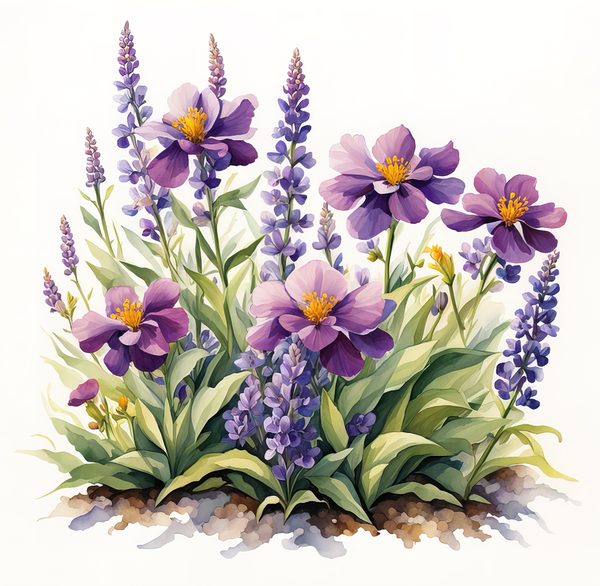 Watercolor Wildflower Clipart: Lavender Flowerbed PNG JPG (Commercial Use) — image 6