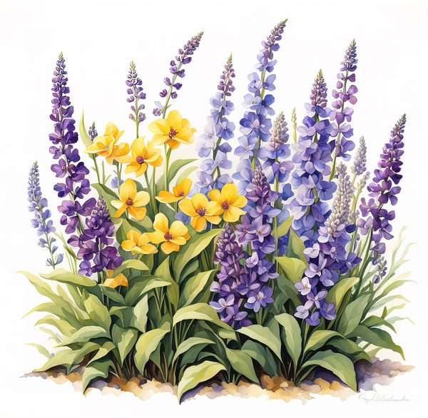 Watercolor Wildflower Clipart: Lavender Flowerbed PNG JPG (Commercial Use) — image 7