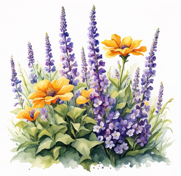 Watercolor Wildflower Clipart: Lavender Flowerbed PNG JPG (Commercial Use) — image 8
