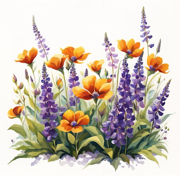 Watercolor Wildflower Clipart: Lavender Flowerbed PNG JPG (Commercial Use) — image 9