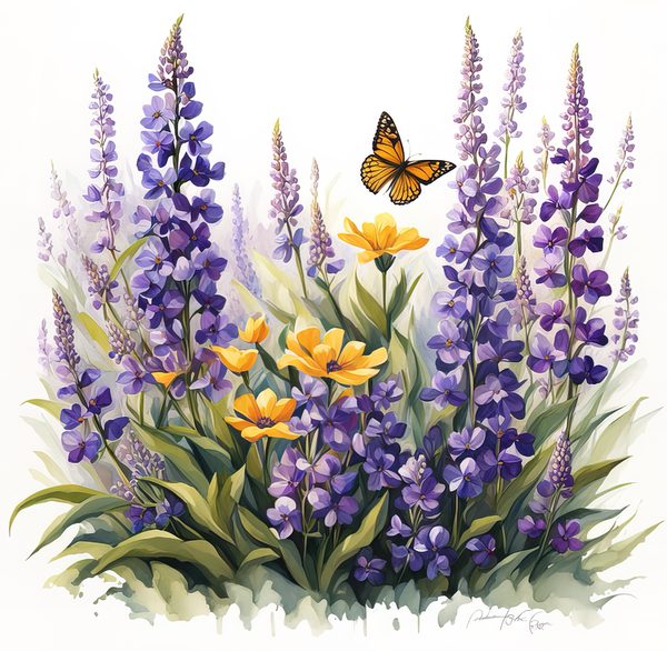 Watercolor Wildflower Clipart: Lavender Flowerbed PNG JPG (Commercial Use) — image 11