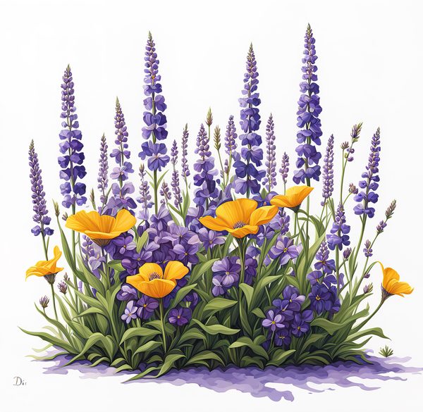 Watercolor Wildflower Clipart: Lavender Flowerbed PNG JPG (Commercial Use) — image 12