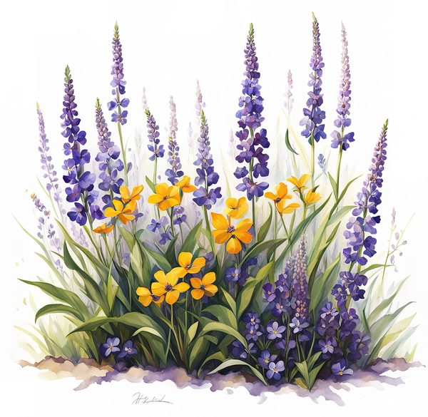 Watercolor Wildflower Clipart: Lavender Flowerbed PNG JPG (Commercial Use) — image 13
