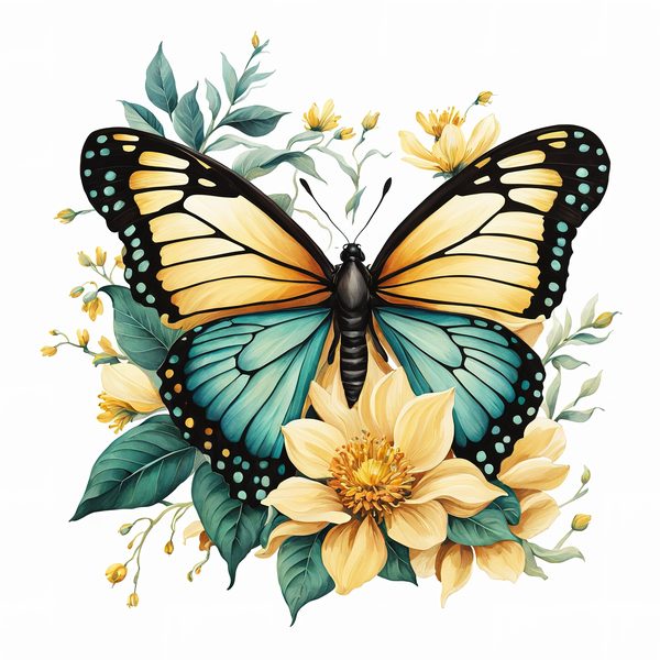 Blue Butterfly Clipart: Boho Watercolor Floral Graphics (JPG, PNG) — image 1