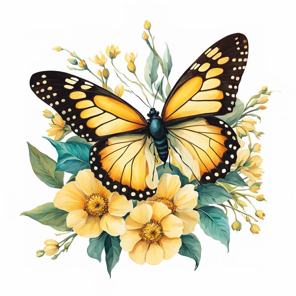Blue Butterfly Clipart: Boho Watercolor Floral Graphics (JPG, PNG) — image 2