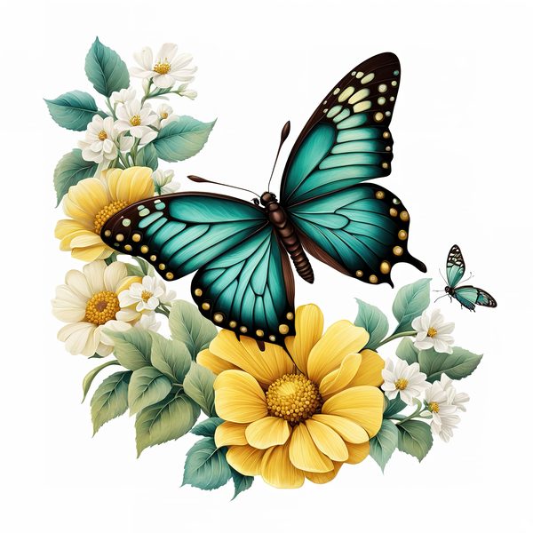 Blue Butterfly Clipart: Boho Watercolor Floral Graphics (JPG, PNG) — image 4
