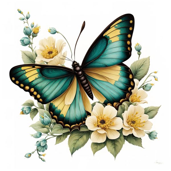 Blue Butterfly Clipart: Boho Watercolor Floral Graphics (JPG, PNG) — image 5