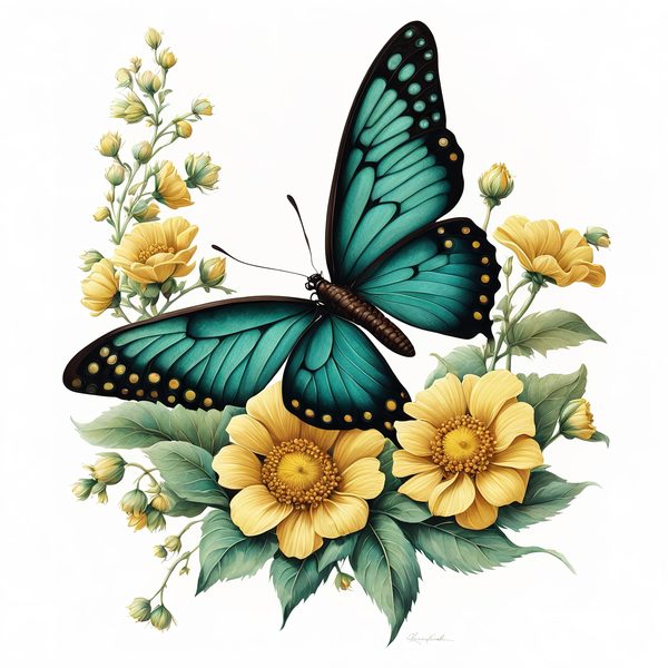 Blue Butterfly Clipart: Boho Watercolor Floral Graphics (JPG, PNG) — image 6