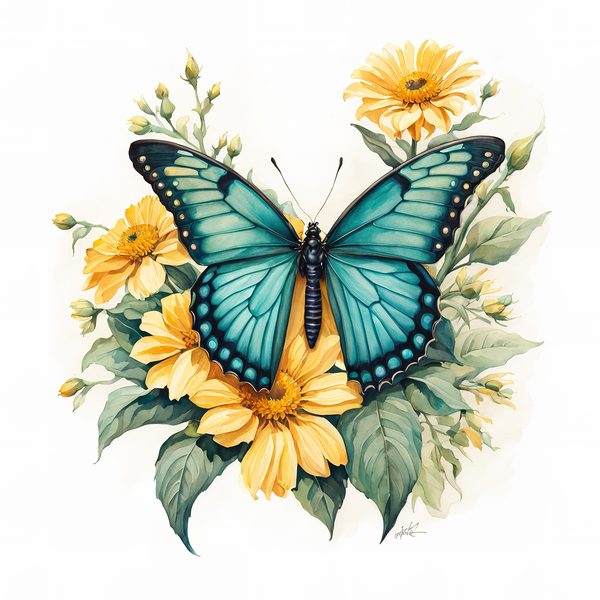 Blue Butterfly Clipart: Boho Watercolor Floral Graphics (JPG, PNG) — image 7