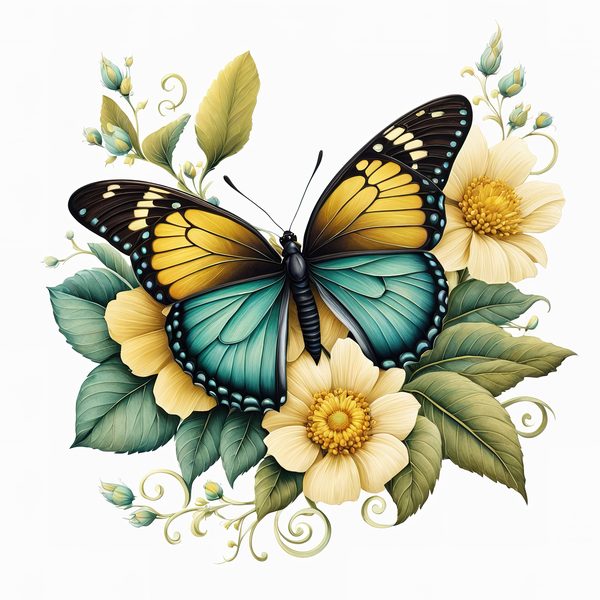 Blue Butterfly Clipart: Boho Watercolor Floral Graphics (JPG, PNG) — image 8