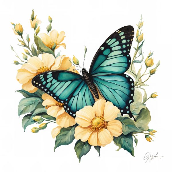 Blue Butterfly Clipart: Boho Watercolor Floral Graphics (JPG, PNG) — image 9