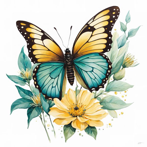 Blue Butterfly Clipart: Boho Watercolor Floral Graphics (JPG, PNG) — image 10