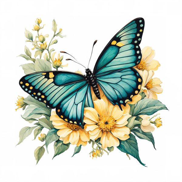 Blue Butterfly Clipart: Boho Watercolor Floral Graphics (JPG, PNG) — image 11