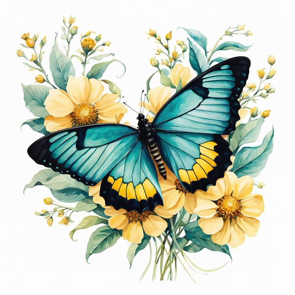 Blue Butterfly Clipart: Boho Watercolor Floral Graphics (JPG, PNG) — image 12