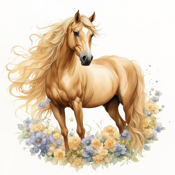 Palomino Horse Watercolor Clipart: Boho Equestrian Art (JPG, PNG) — image 1