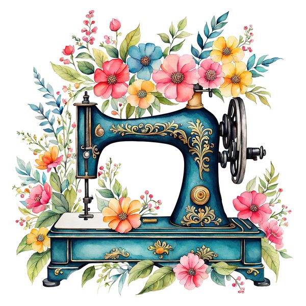 Watercolor Sewing Machine Clipart: Vintage Floral PNG JPG (Commercial Use) — image 11