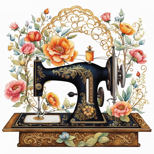 Watercolor Sewing Machine Clipart: Vintage Floral PNG JPG (Commercial Use) — image 12