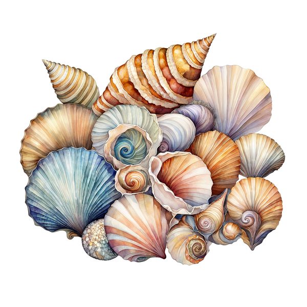 Watercolor Seashell Clipart: Beachy Summer Designs (JPG & PNG Files) — image 1