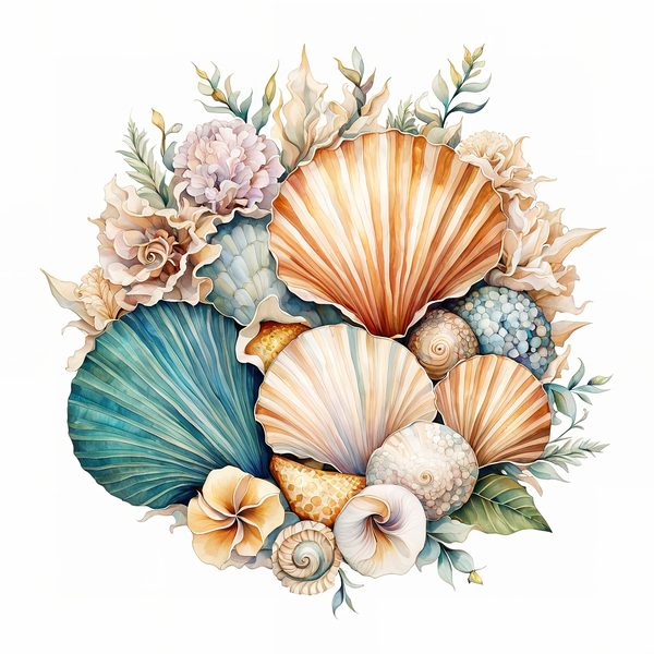 Watercolor Seashell Clipart: Beachy Summer Designs (JPG & PNG Files) — image 2
