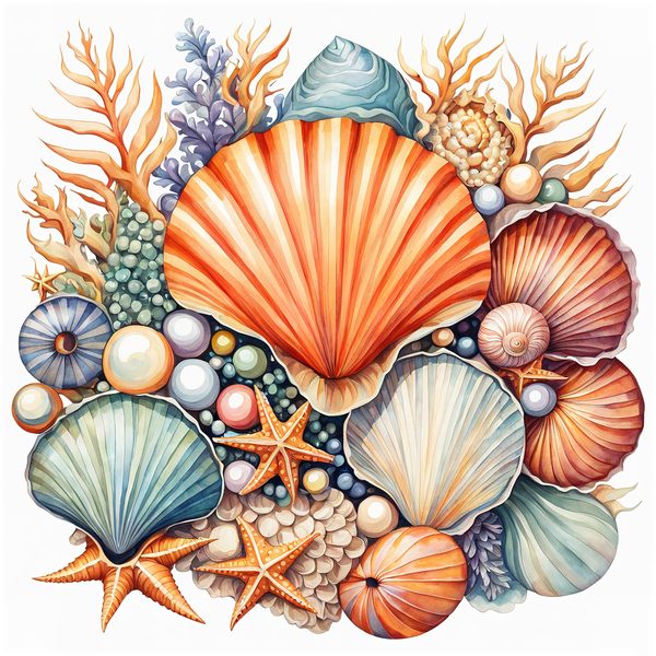Watercolor Seashell Clipart: Beachy Summer Designs (JPG & PNG Files) — image 3