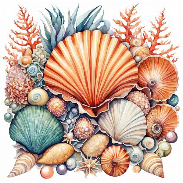 Watercolor Seashell Clipart: Beachy Summer Designs (JPG & PNG Files) — image 4