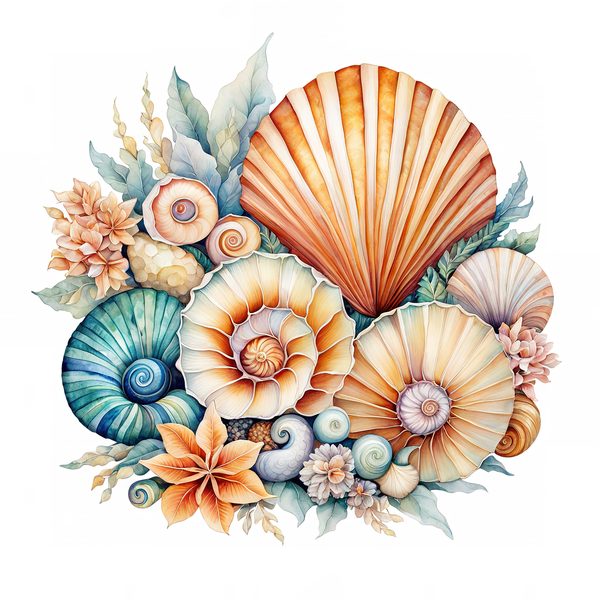 Watercolor Seashell Clipart: Beachy Summer Designs (JPG & PNG Files) — image 5