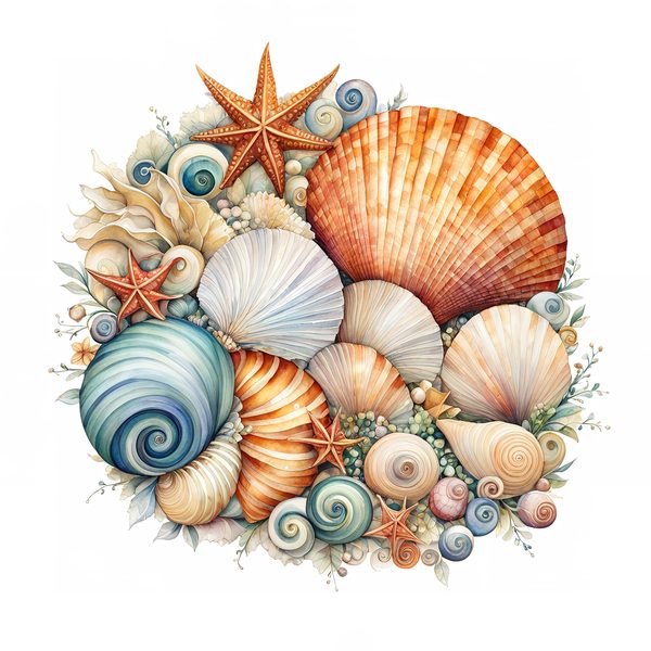 Watercolor Seashell Clipart: Beachy Summer Designs (JPG & PNG Files) — image 6