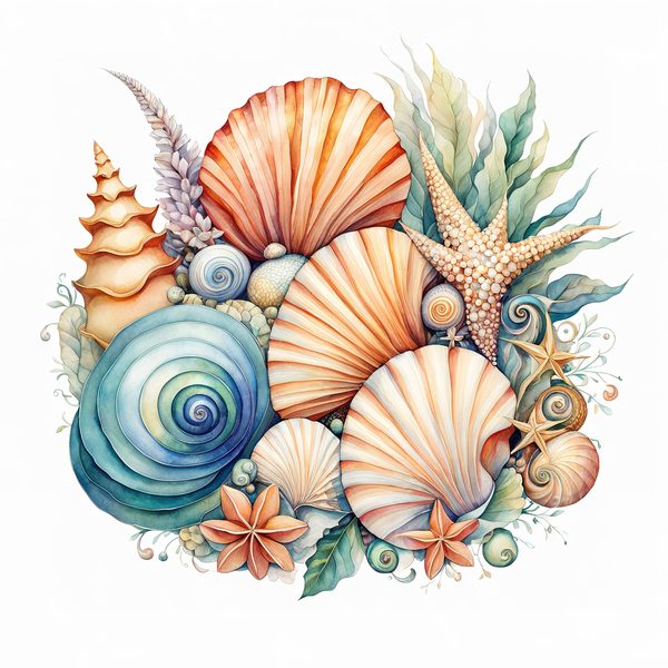 Watercolor Seashell Clipart: Beachy Summer Designs (JPG & PNG Files) — image 7