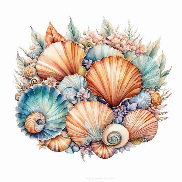 Watercolor Seashell Clipart: Beachy Summer Designs (JPG & PNG Files) — image 8