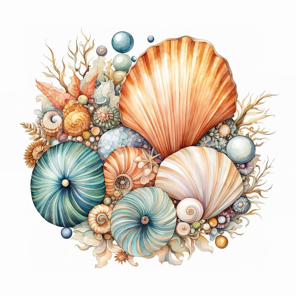 Watercolor Seashell Clipart: Beachy Summer Designs (JPG & PNG Files) — image 9