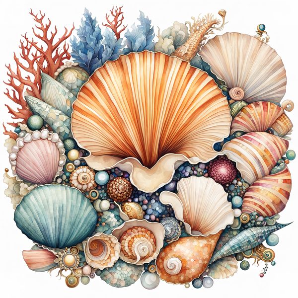 Watercolor Seashell Clipart: Beachy Summer Designs (JPG & PNG Files) — image 10