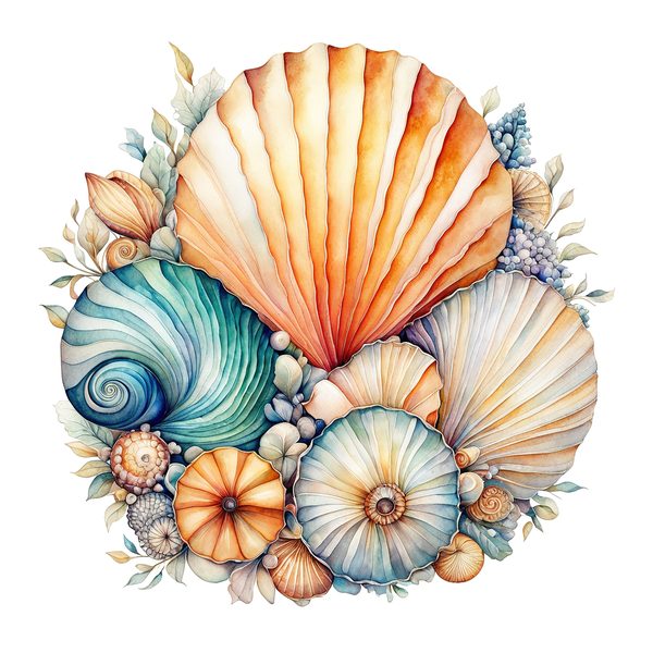 Watercolor Seashell Clipart: Beachy Summer Designs (JPG & PNG Files) — image 11